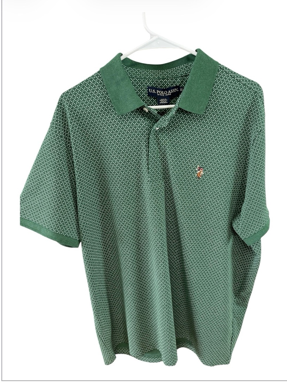 NWT U.S. Polo Assn. Men's Green All-Over Polka Dot Pattern Polo Shirt Size XL